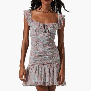 Astr The Label Floral Ruched Mini Dress - Pink and Blue